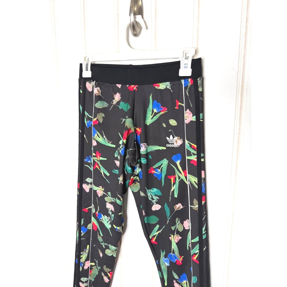 Adidas Farm Rio Floral Print Leggings Black Multicolor 3-Stripe Tights S 627 - Picture 2 of 7